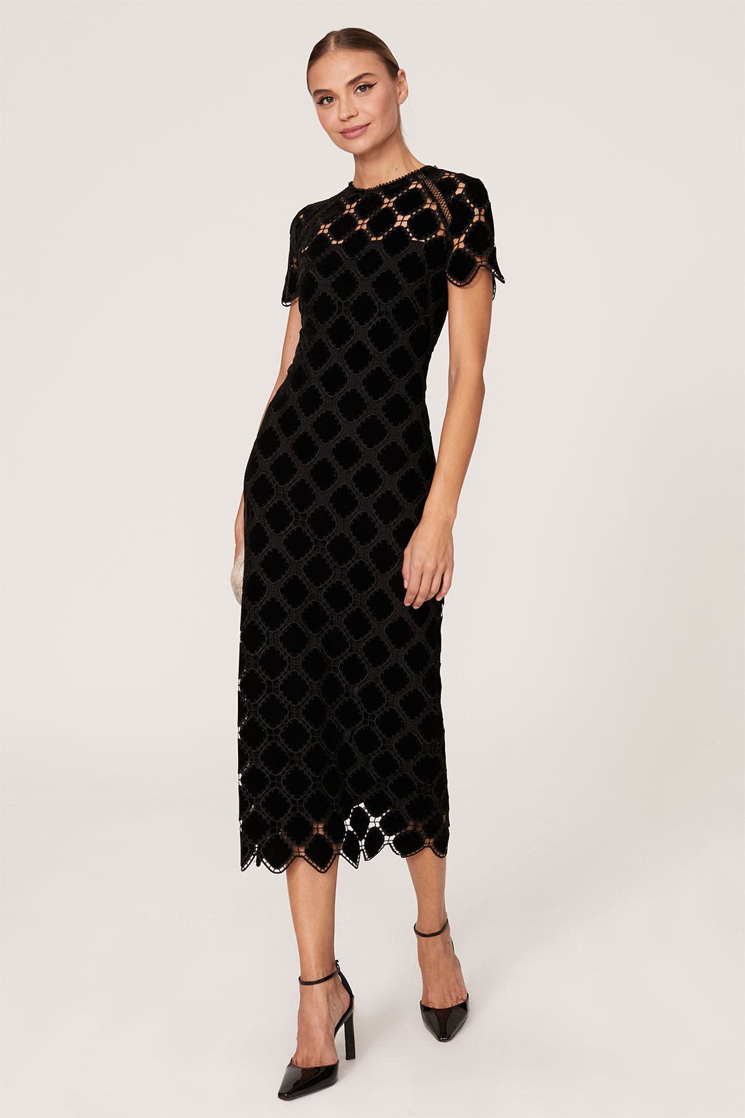 Shoshanna Kiriya Velvet Lace Column Dress Black