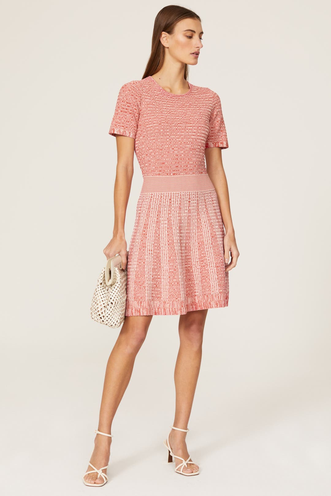 Shoshanna Coral Rib Knit Dress Pink