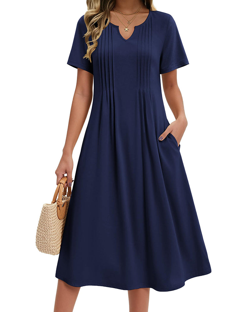 Zeagoo Women's Casual Short Sleeve A-line Midi Dress with Pocket