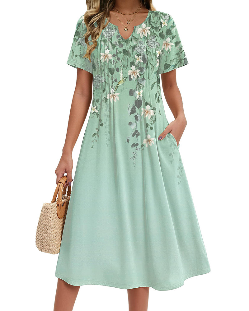 Zeagoo Women's Casual Short Sleeve A-line Midi Dress with Pocket