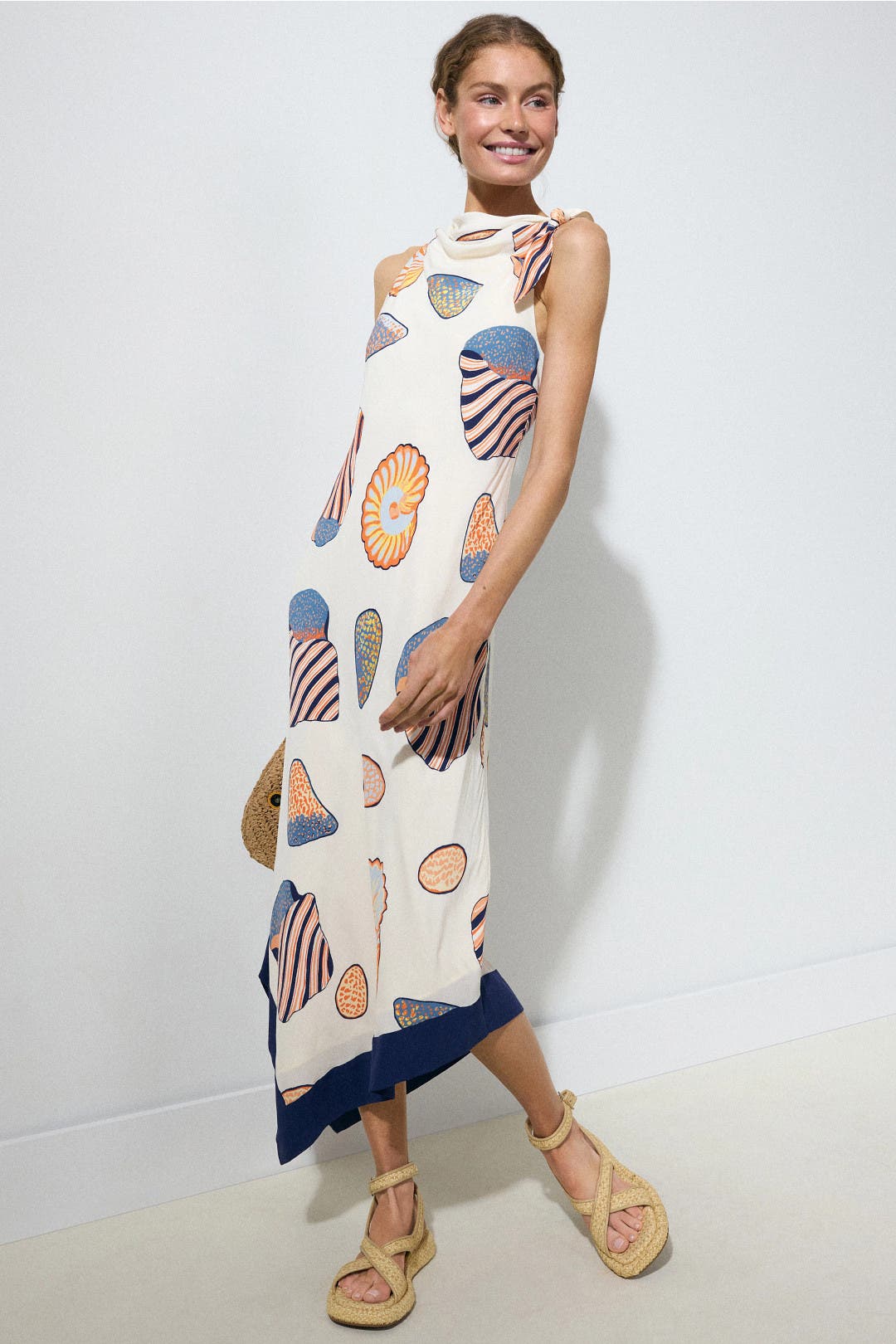 Simonmiller Alva Crepe Tie Dress Cream-blue-print