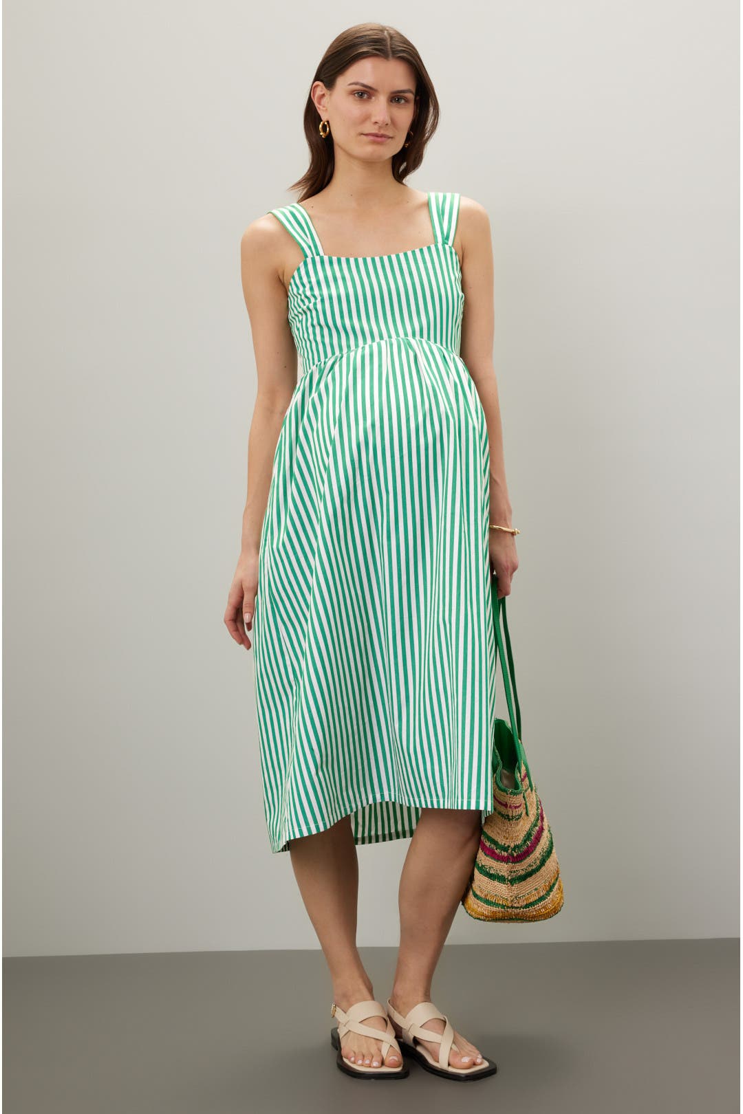 soon maternity Nina Midi Maternity Dress Green-white-print