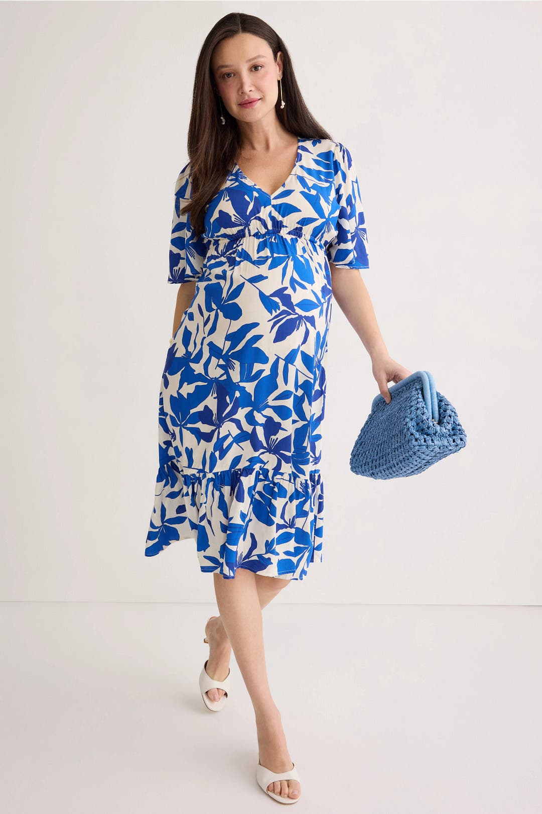 soon maternity Anika Maternity Dress Blue-white-print