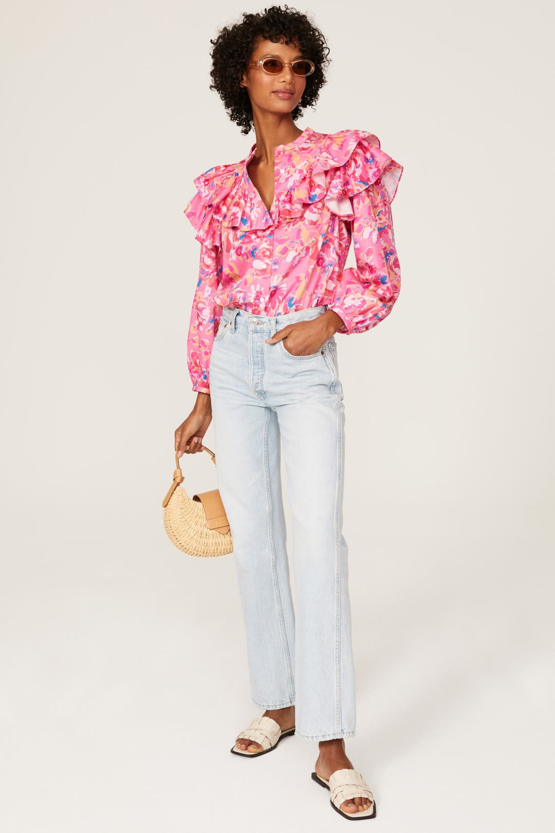 Something Navy Floral Ruffle Blouse Pink-multicolored-print