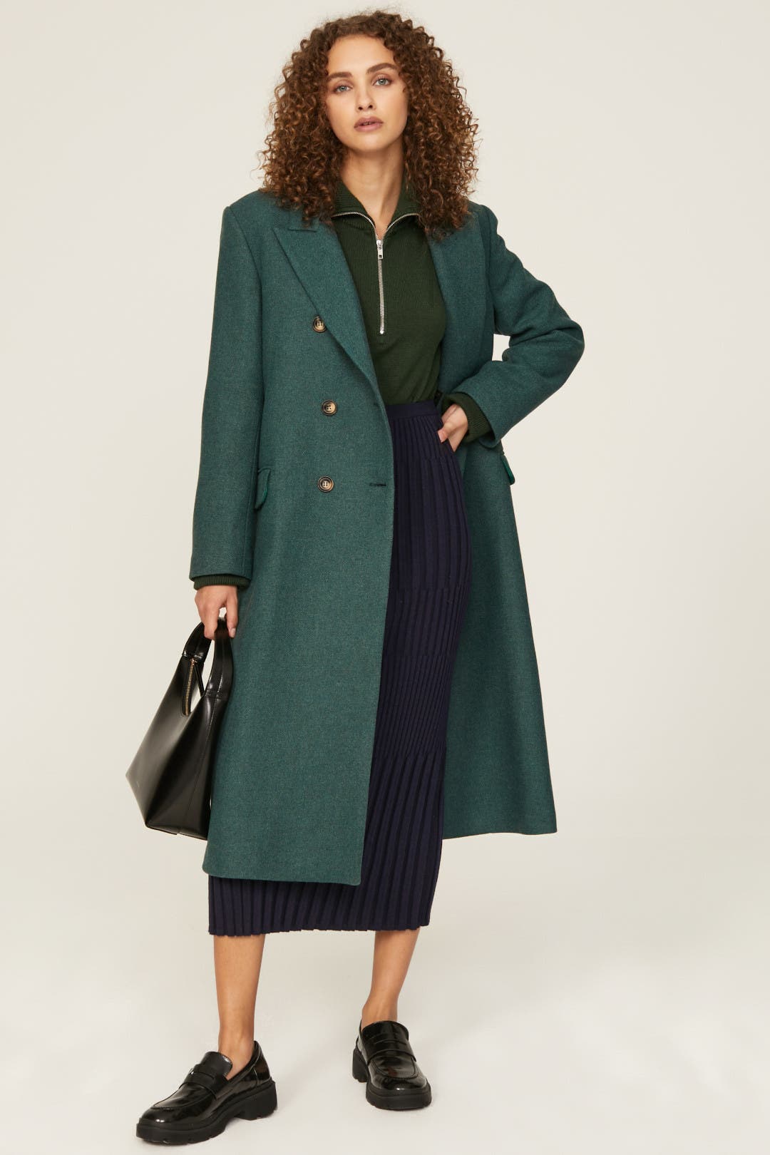 Something Navy Double Breasted Coat Green