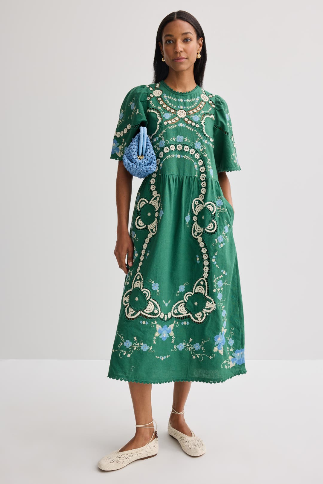 Sea New York Vesna Embroidered Dress Green-white-print