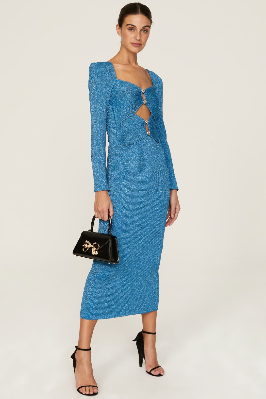 Self-Portrait Blue Knit Midi Dress Blue