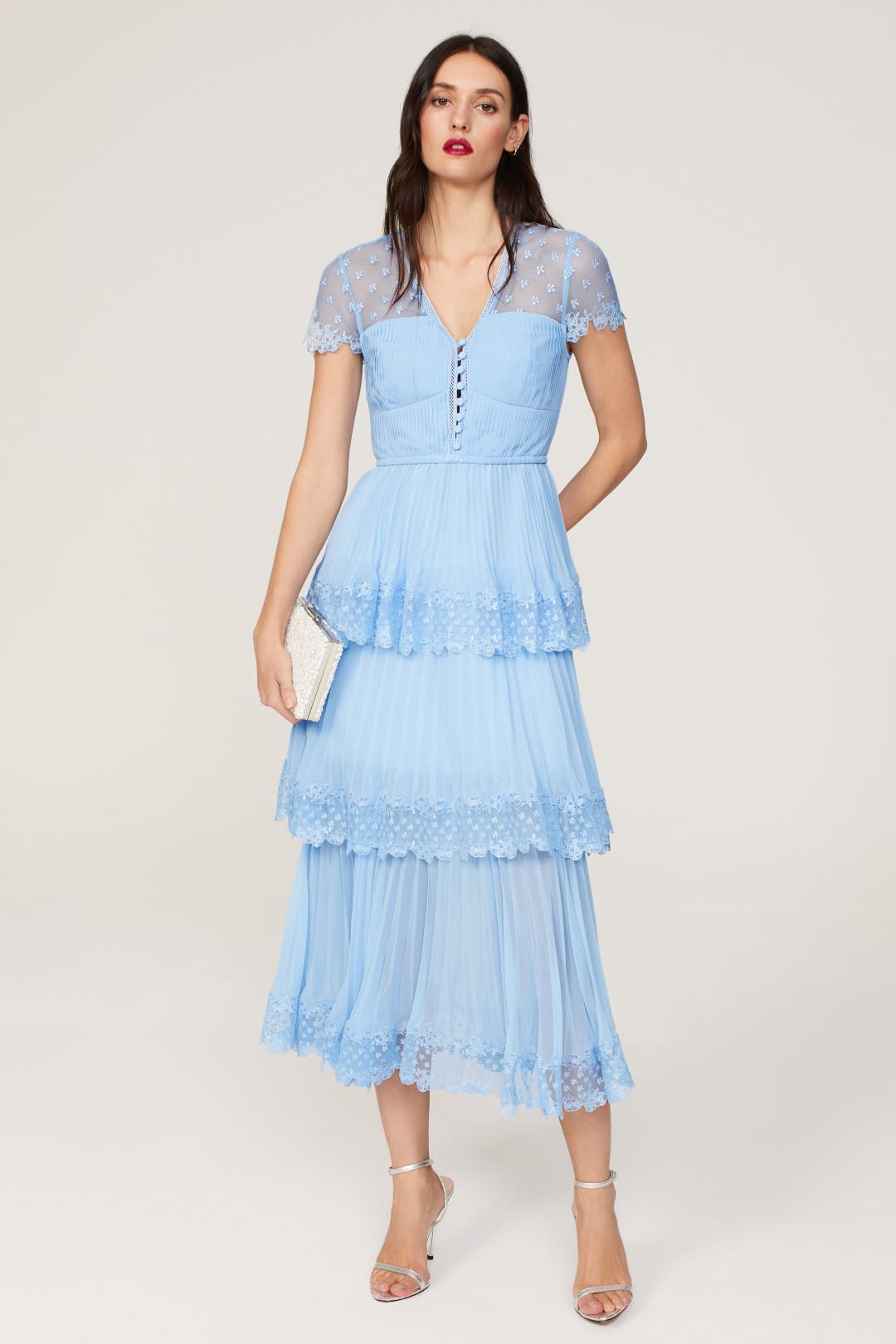 Self-Portrait Tiered Midi Dress Blue