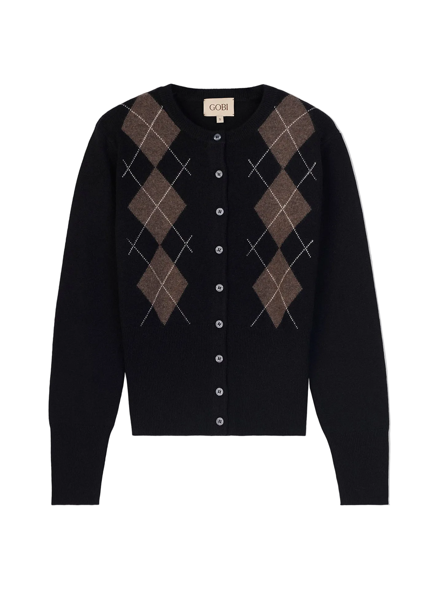 Cashmere Argyle Cardigan - Black WK--