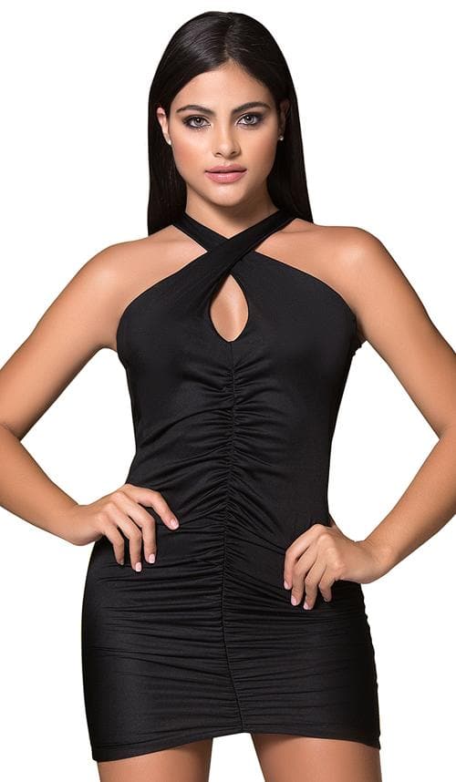 Criss Cross Keyhole Mini Dress - ST - Black Small