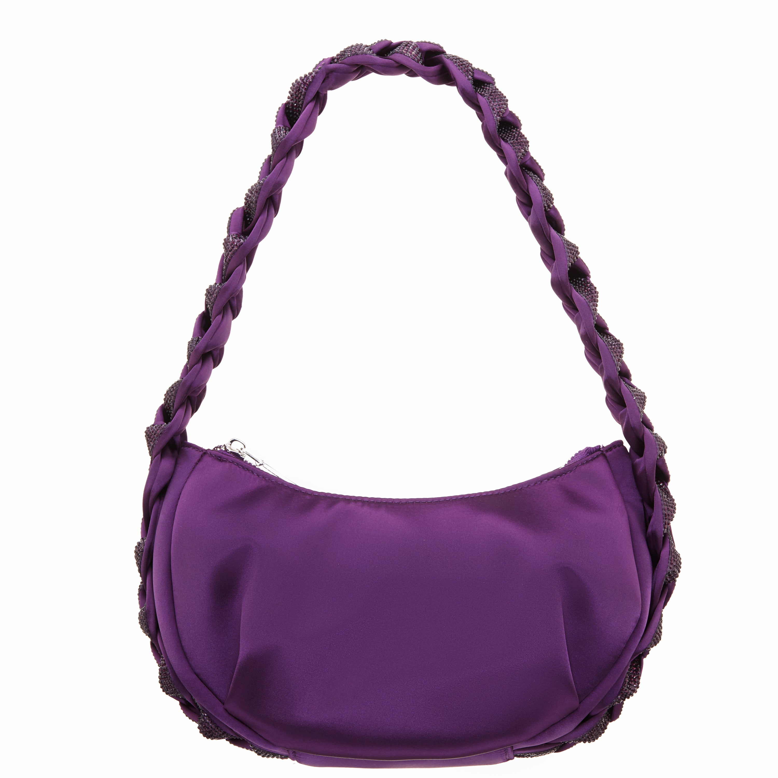 Womens Starry Eggplant Braided Crystal Detail Hobo Bag