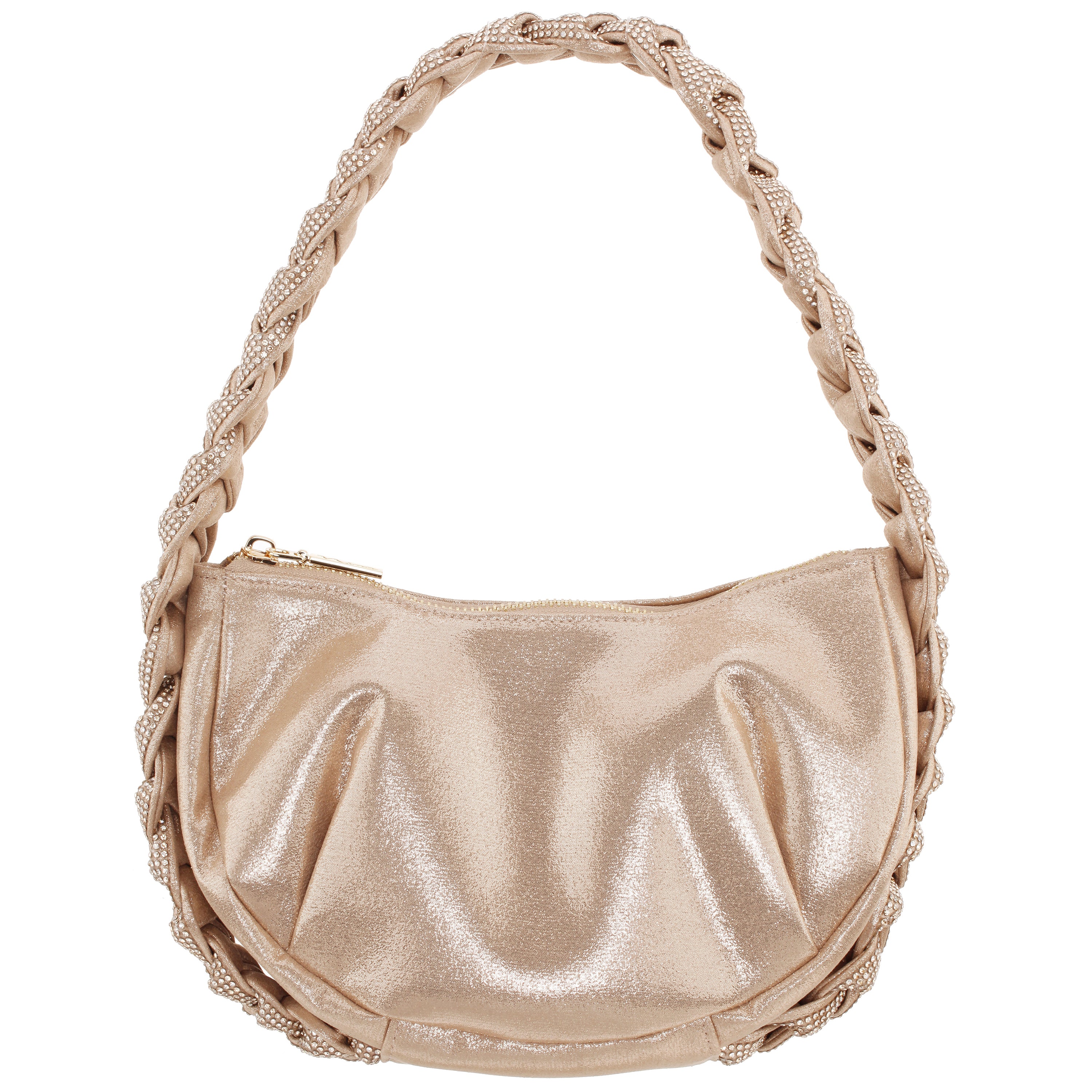 Womens Starry Taupe Braided Crystal Detail Hobo Bag