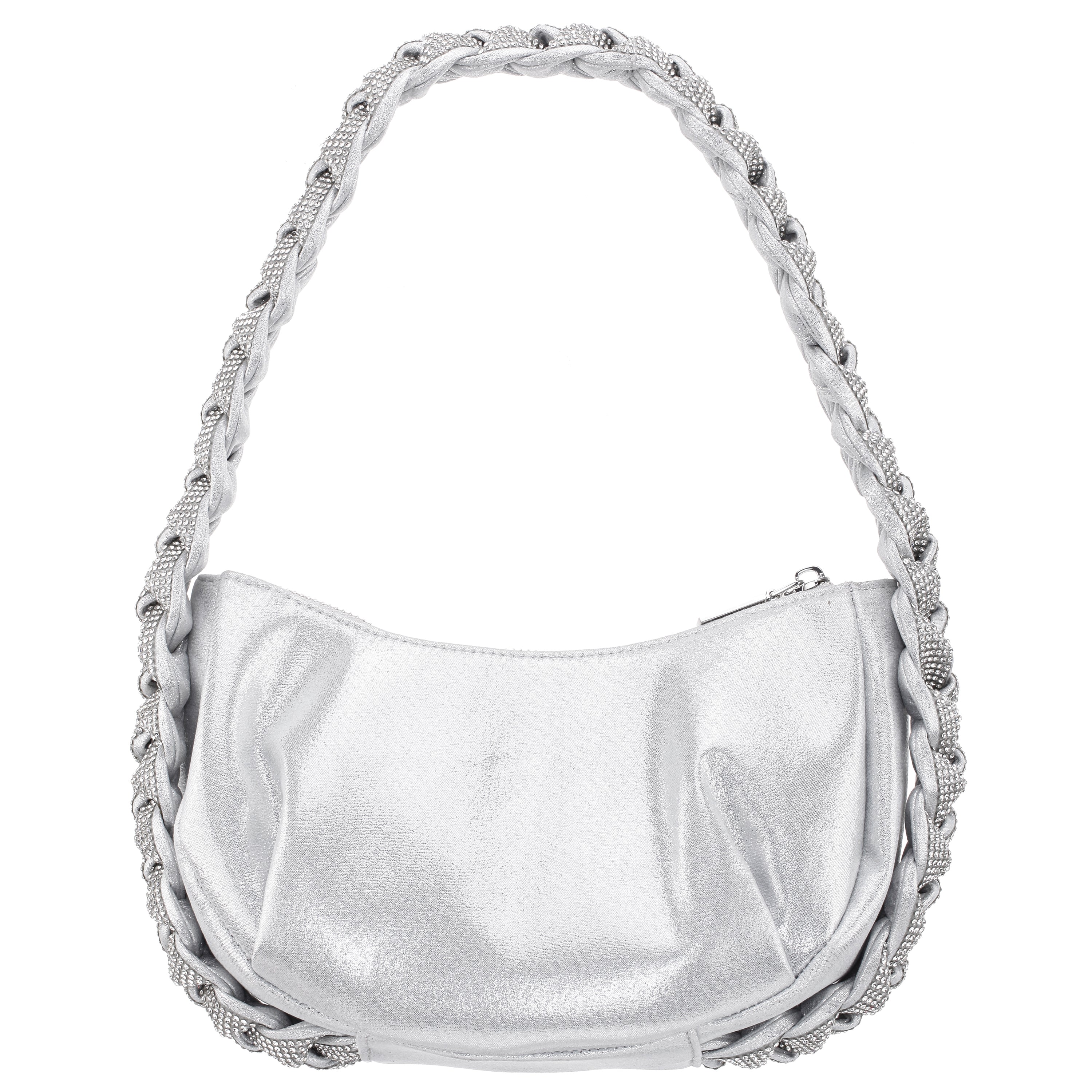 Womens Starry True Silver Braided Crystal Detail Hobo Bag