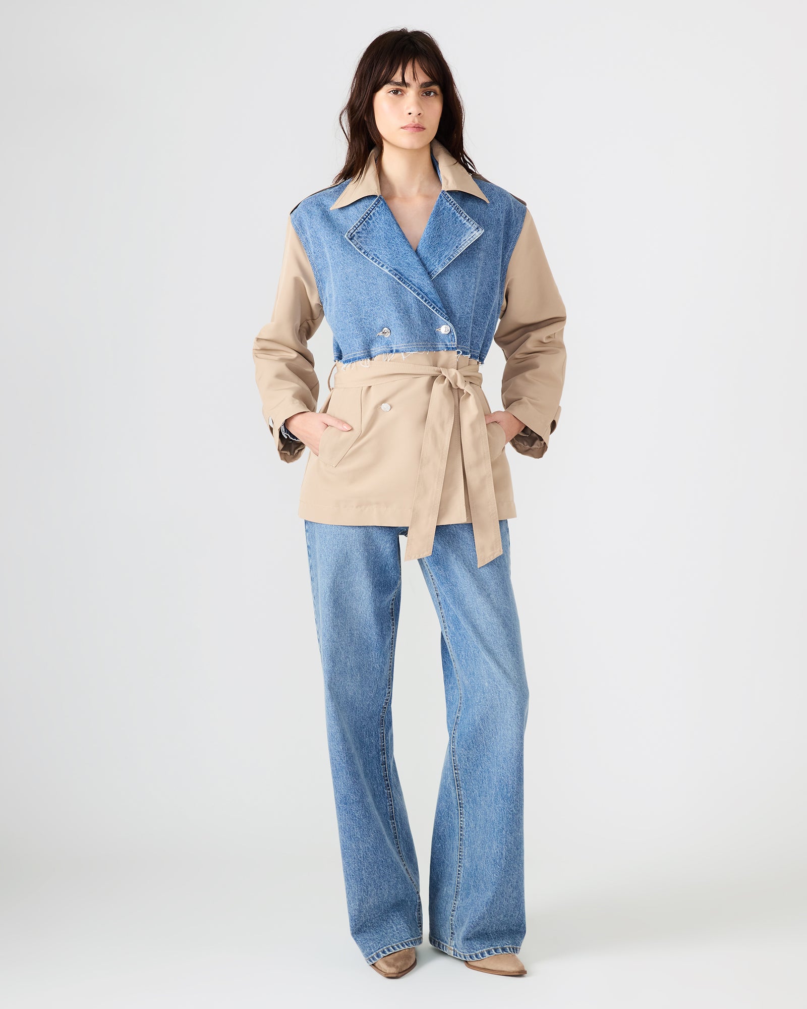 Steve Madden Women's Shyla Coat Long Sleeve Button Up Jackets & Coats - Denim Multi - Size