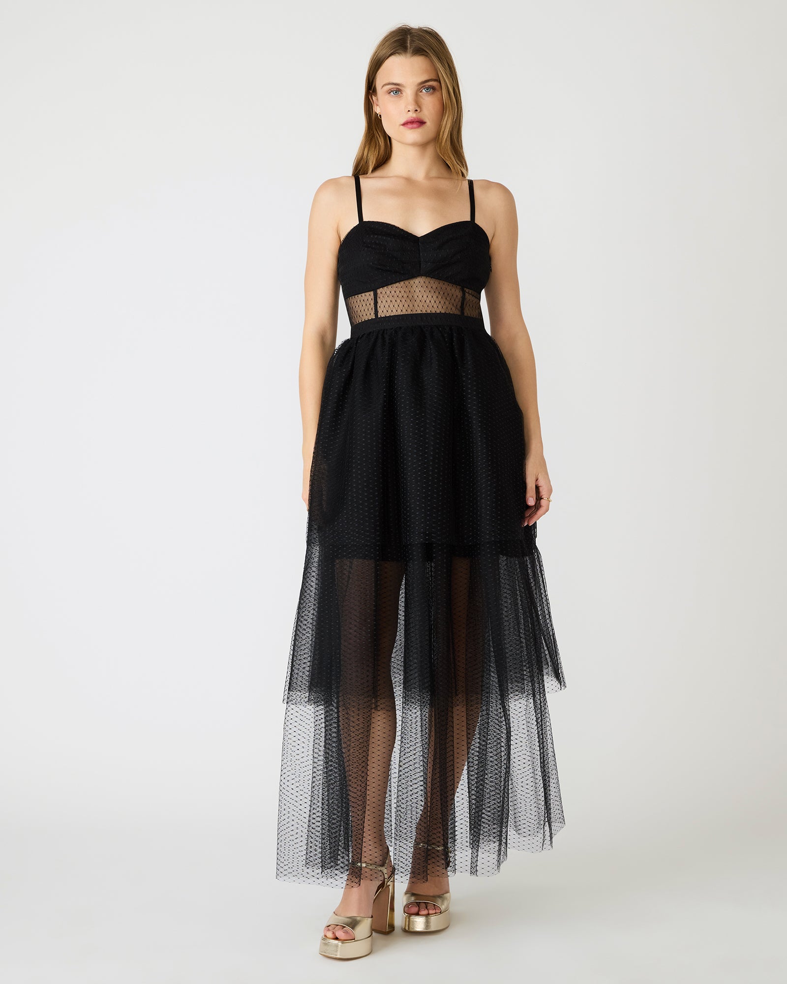 Steve Madden Women's Emily Tulle Dress Sleeveless Mesh Dresses - Black - Size