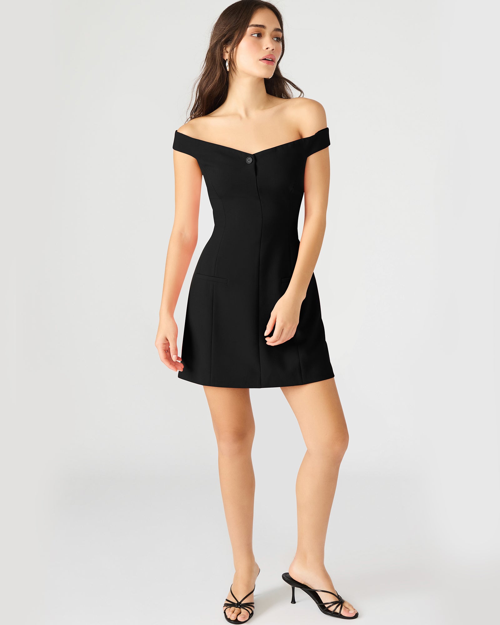 Steve Madden Women's Yana Dress Short Sleeve Button Up Dresses - Black - Size - PolyesterRayon