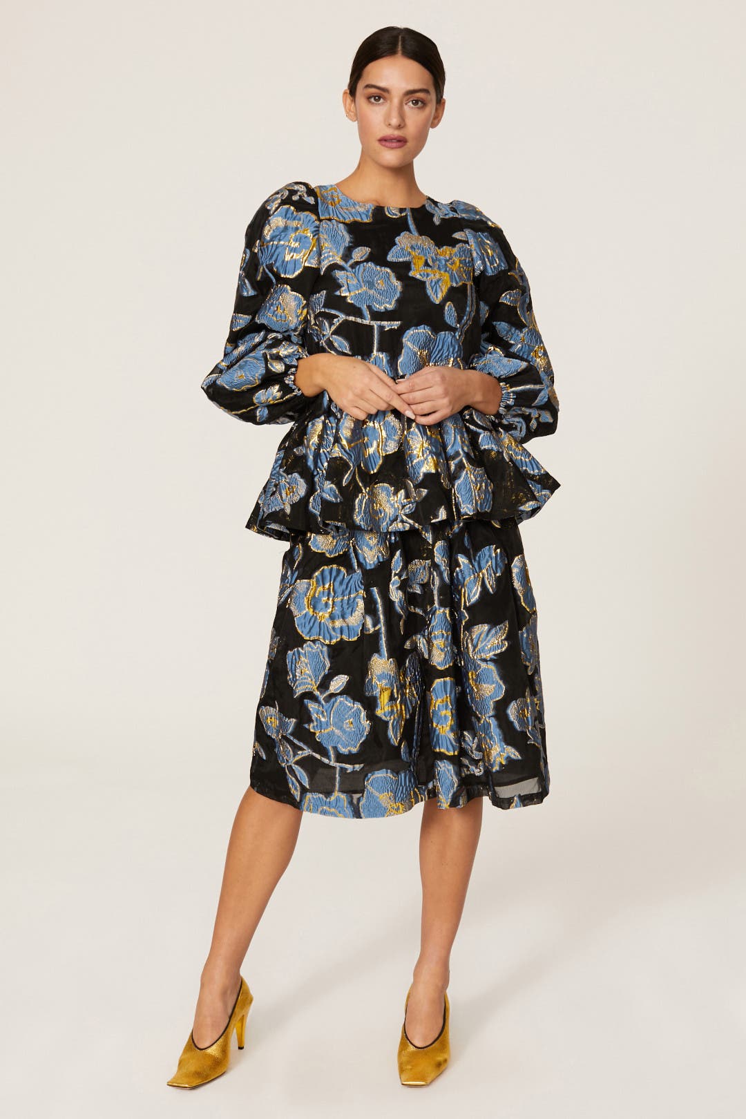 Stine Goya Jenny Puff Sleeve Blouse Black-blue-print