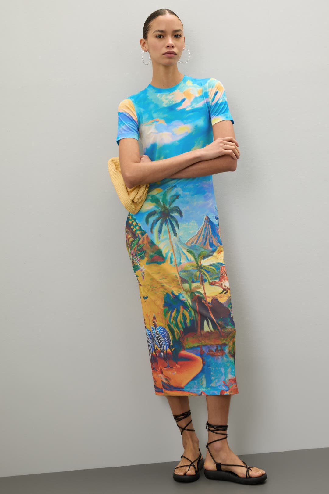 Stella Jean Beach Print Midi Dress Multicolored-blue-print