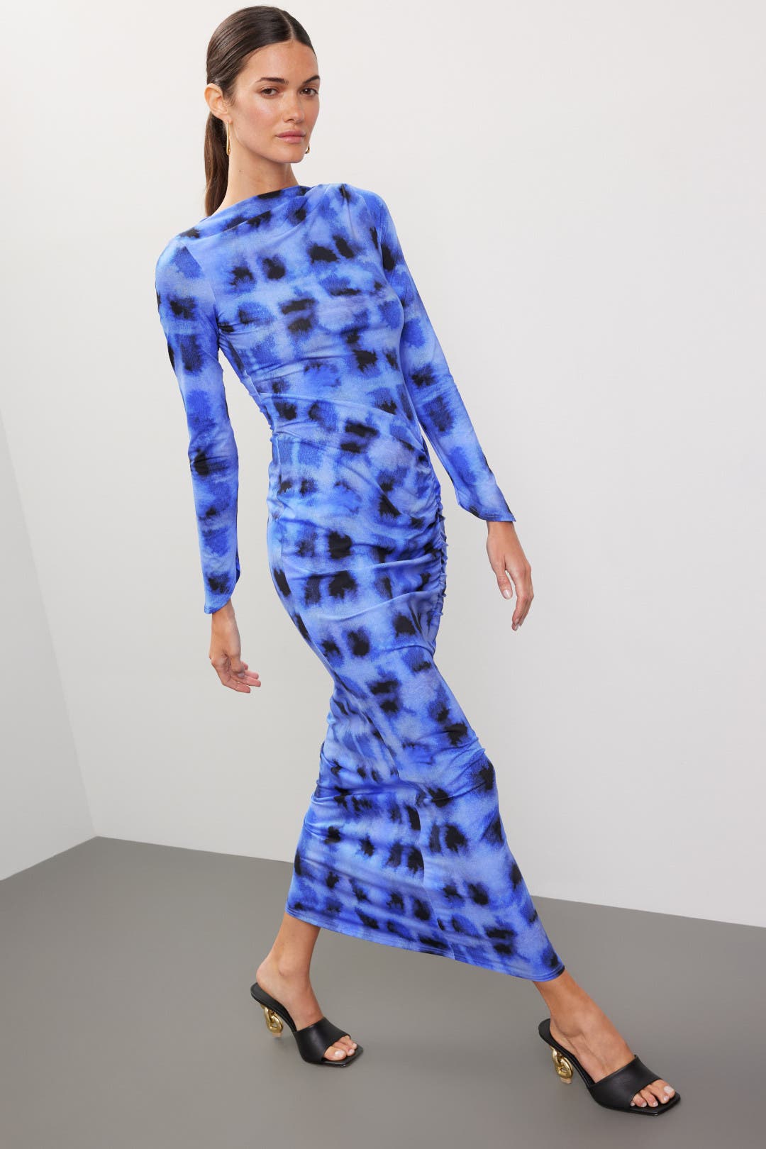 Suboo Shibori Ruched Dress Blue-print