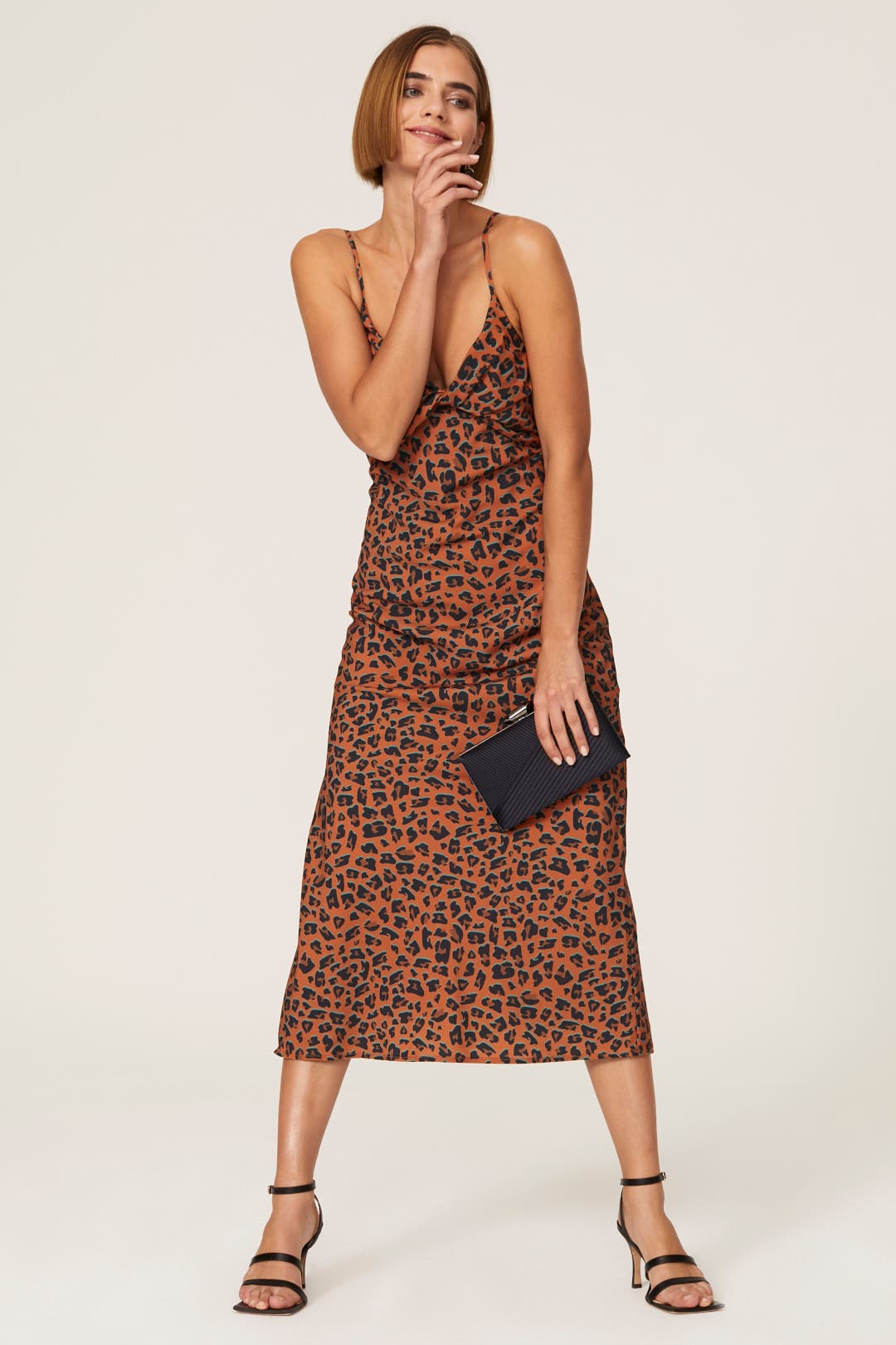 Slate & Willow Leopard Print Slip Dress Brown-black-print
