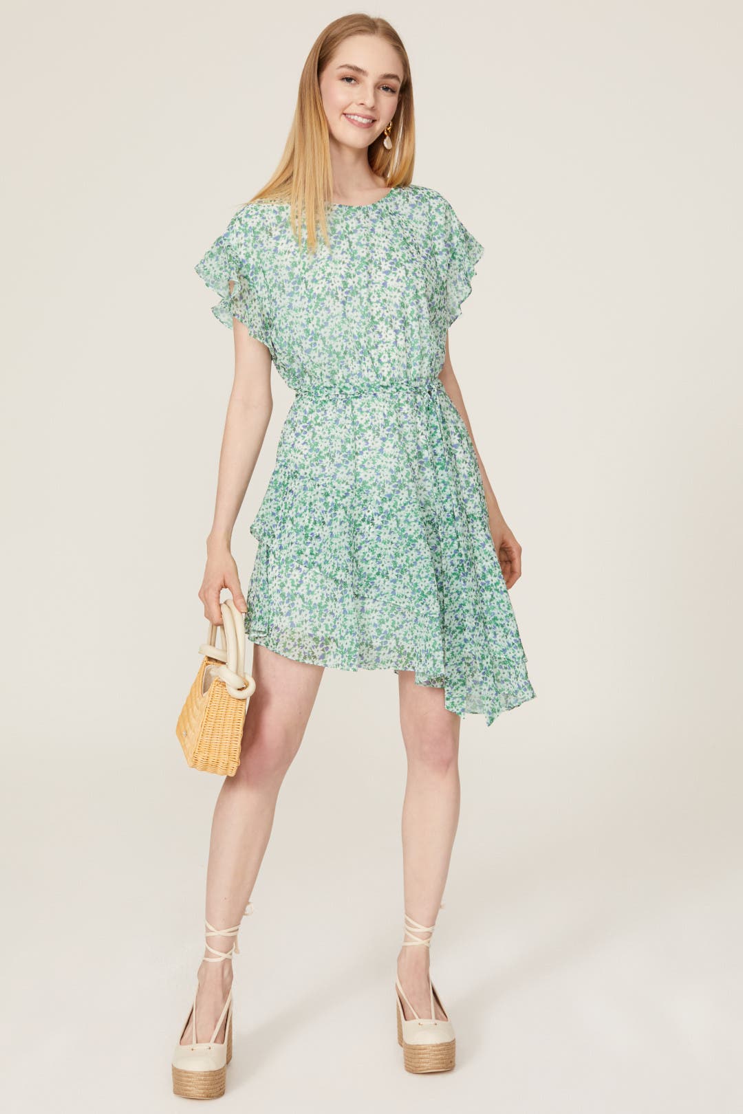 Slate & Willow Blue Floral Ruffle Dress Green-print