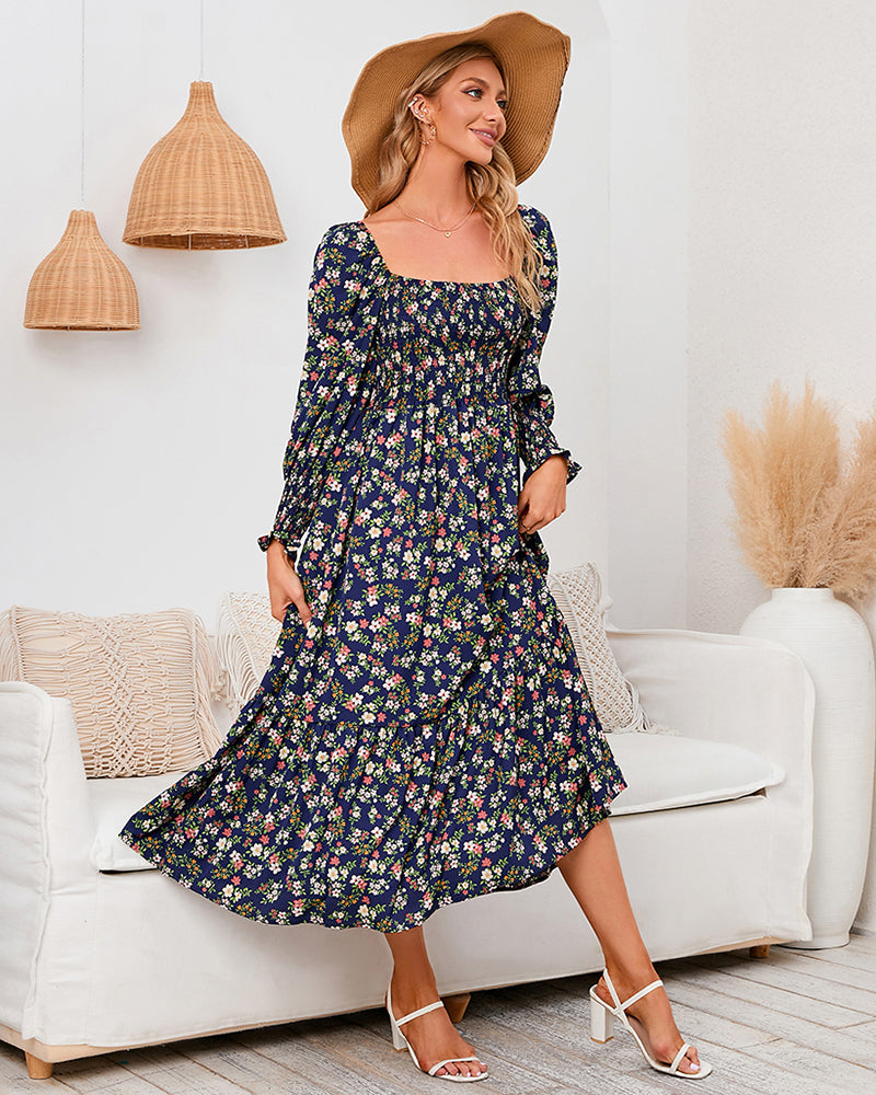 Long Sleeve V Neck Knitted Pencil Dress Jumper Long Dress - Navy blue