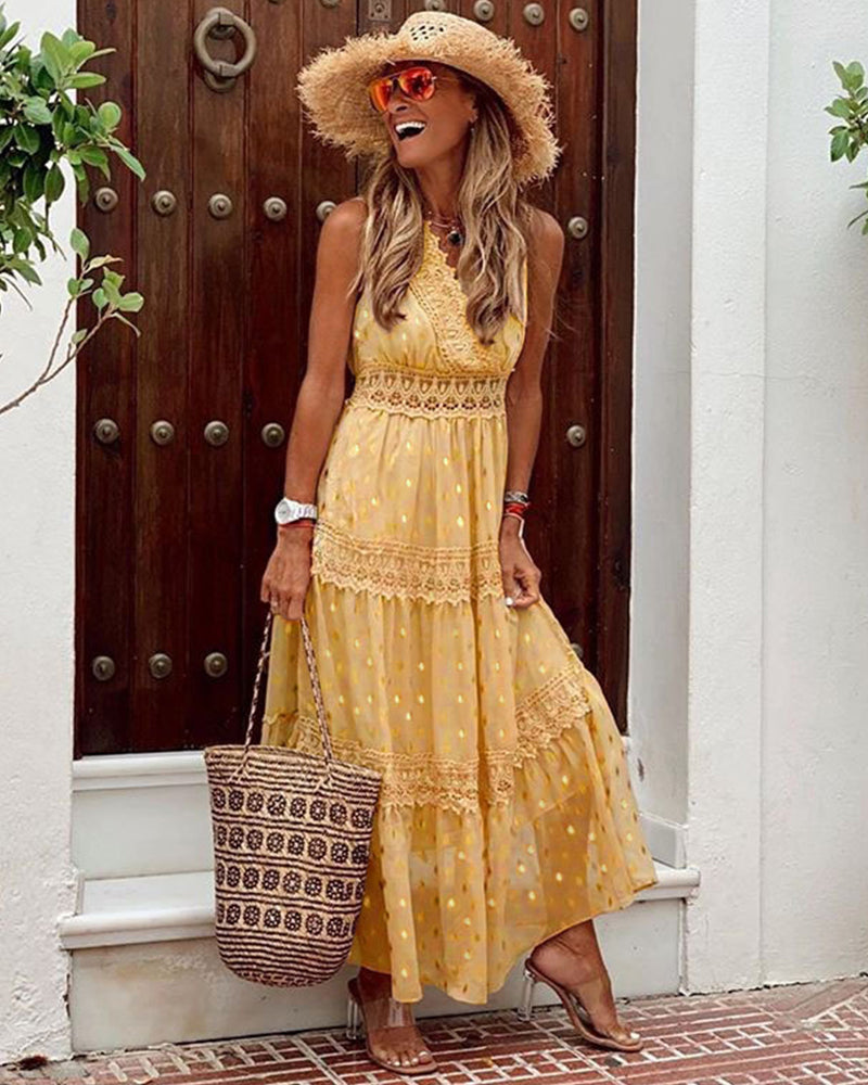 Lace Deep V Wedding Bridal Dress Banquet Evening Party Maxi Dress White Dress - Yellow