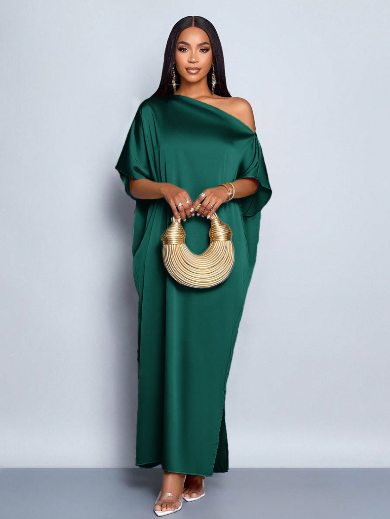 Luxury One Shoulder Flowing Satin Dress
