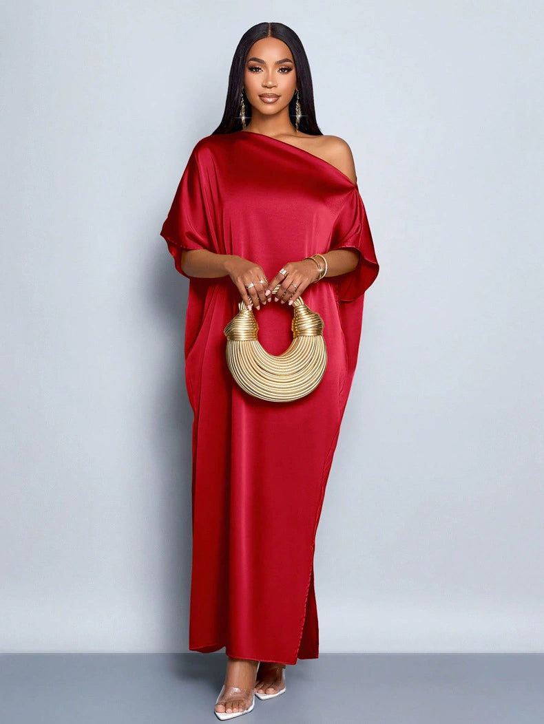 Luxury One Shoulder Flowing Satin Dress