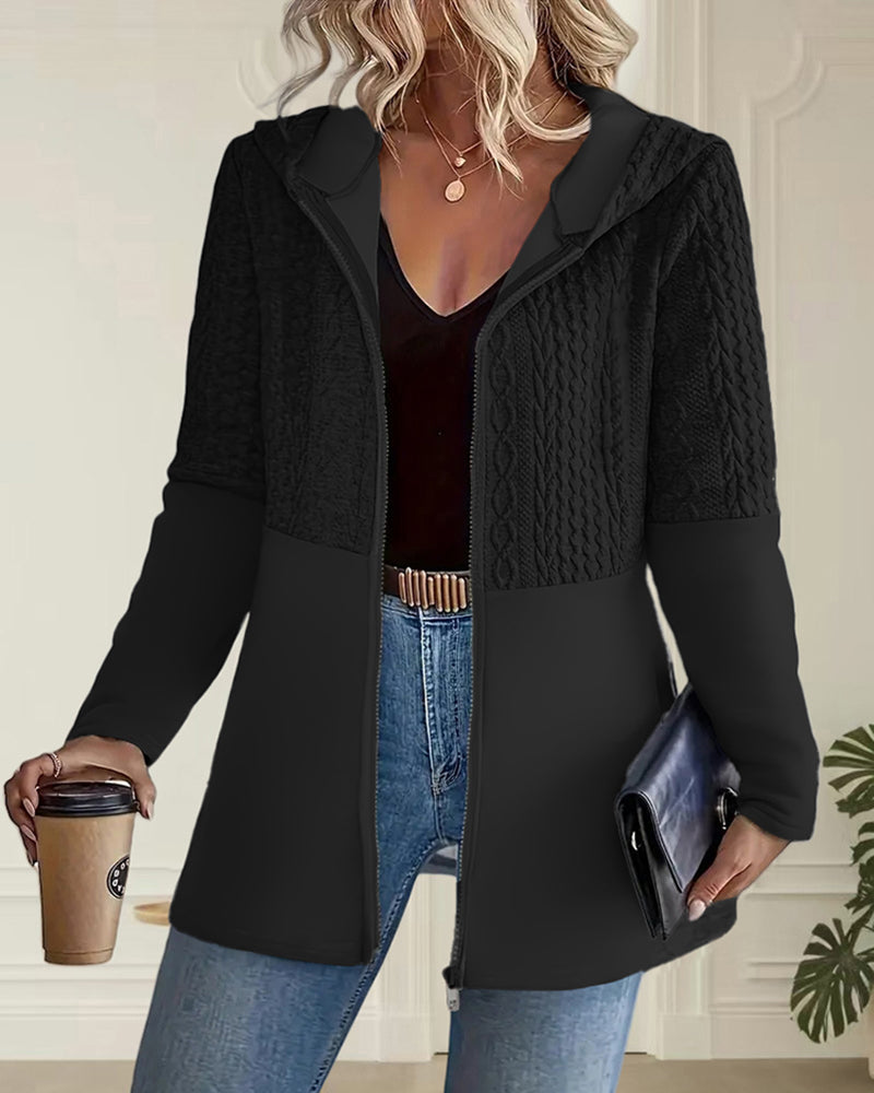 Modern Casual Jacquard Hooded Cardigan