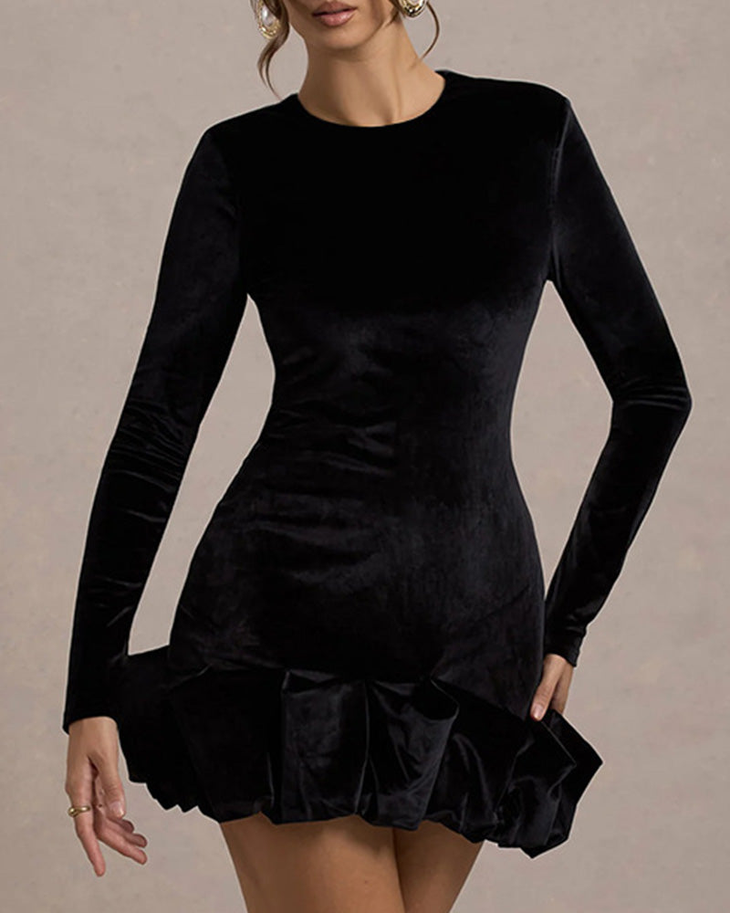 Velvet Ruffled Hem Bodycon Mini Dress