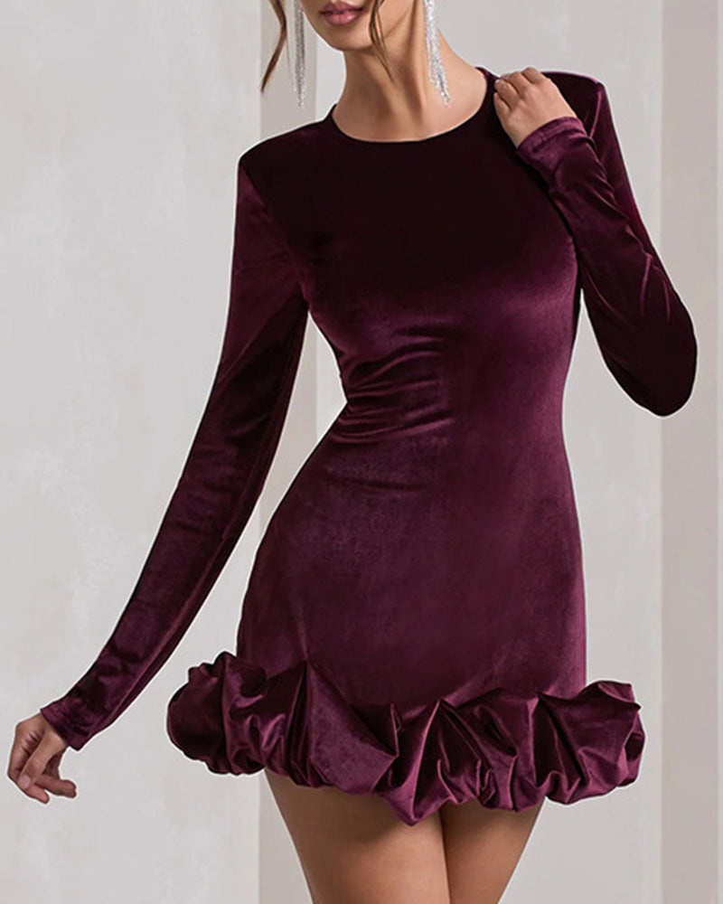 Velvet Ruffled Hem Bodycon Mini Dress