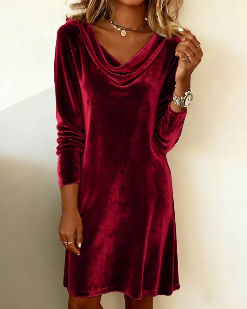 Lux Velvet Cowl Neck Mini Dress