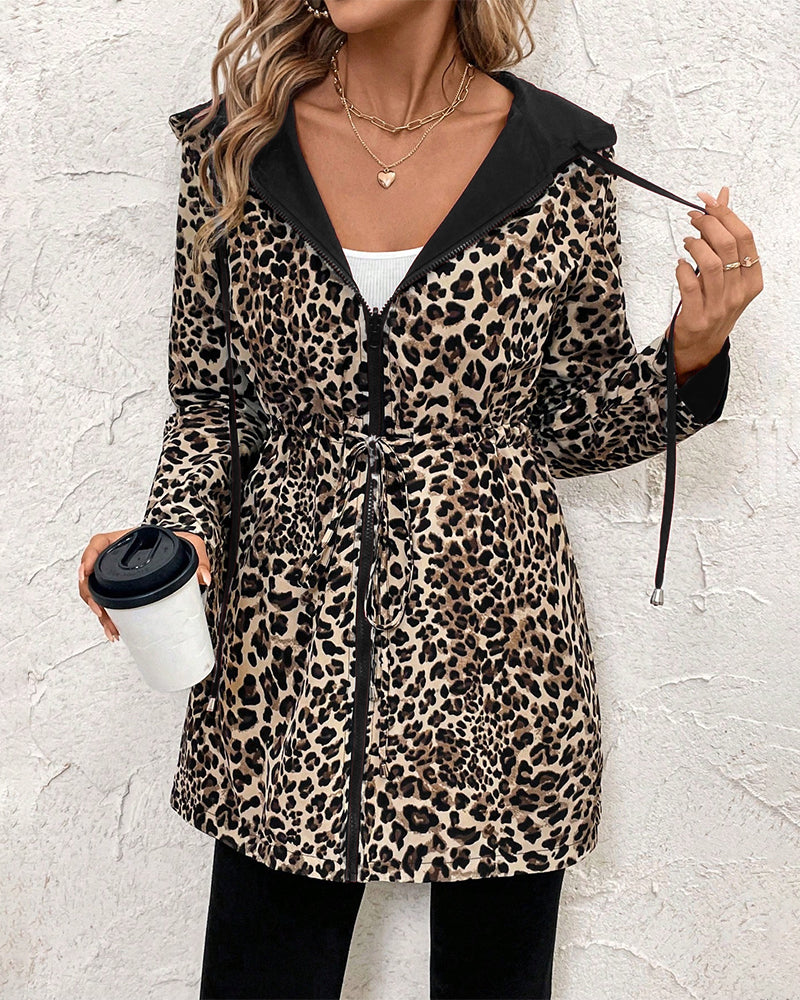 Versatile Casual Leopard Print Reversible Coat