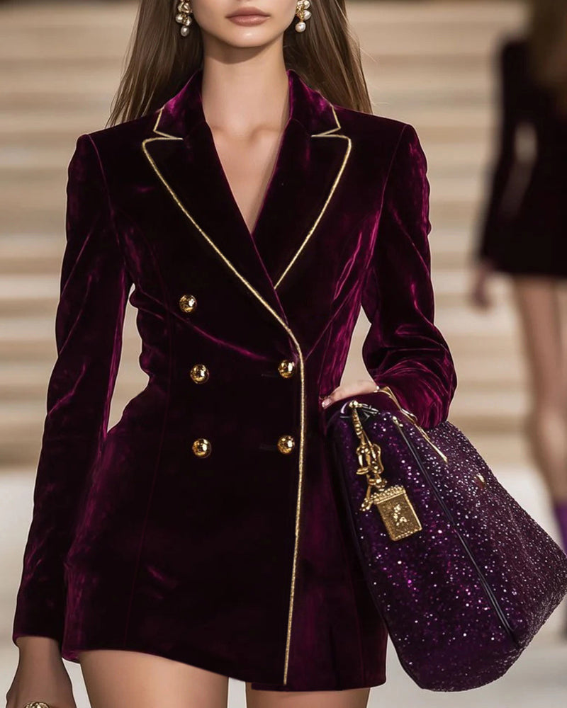 Zeagoo Business Casual Contrast Color Line Trim Velvet Blazer Jacket