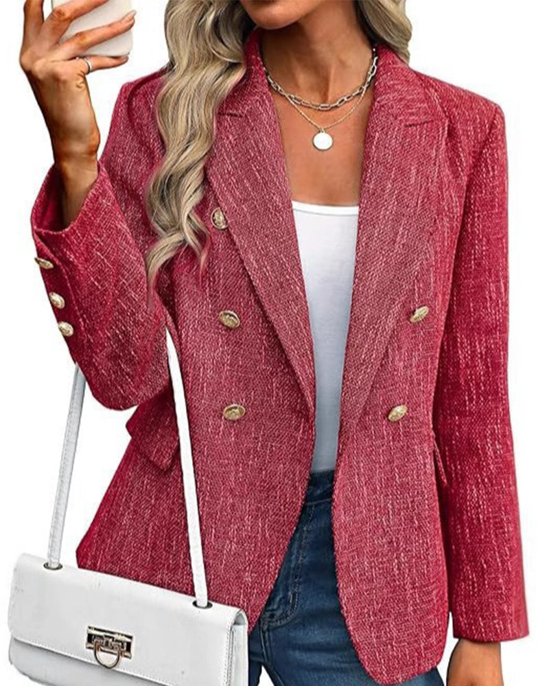 Zeagoo Business Casual Double Breasted Tweed Blazer