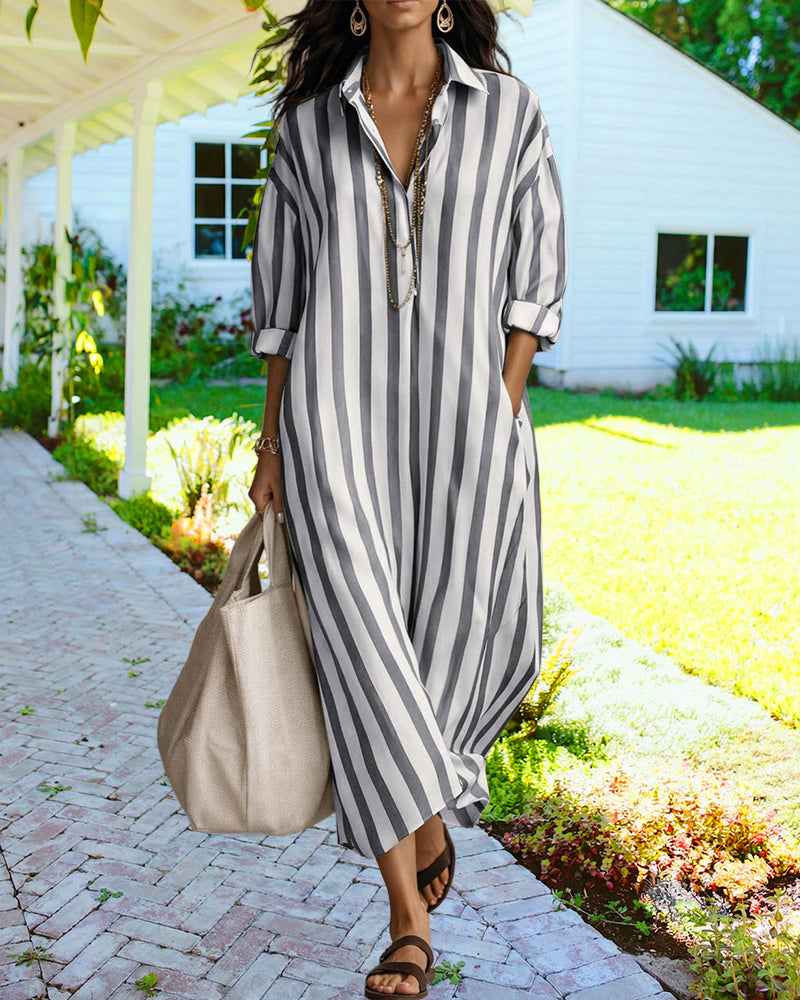 Zeagoo Women's Casual Striped Loose Fit Maxi Shirt Dress