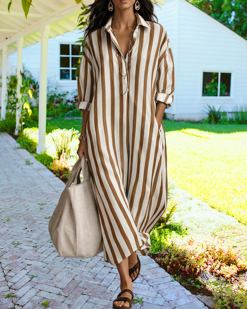 Zeagoo Women's Casual Striped Loose Fit Maxi Shirt Dress