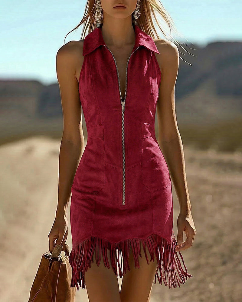 Zeagoo Women's Summer Sleeveless Bodycon Tassel Fringe Mini Dress Slim Fit Going Out Party Night Club