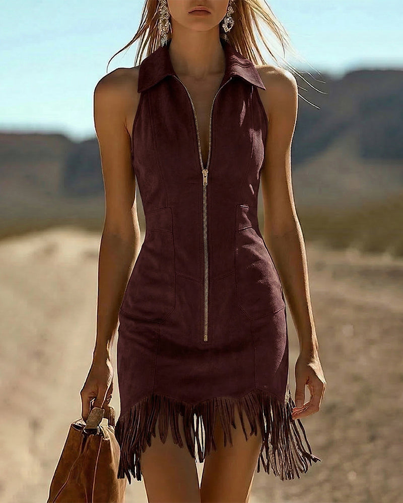 Zeagoo Women's Summer Sleeveless Bodycon Tassel Fringe Mini Dress Slim Fit Going Out Party Night Club