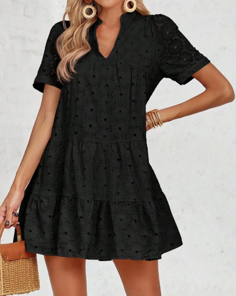 Zeagoo Women's Summer Eyelet Embroidery Babydoll Mini Dress Casual Flowy Short Sleeve Cute Sundress Beach Vacation