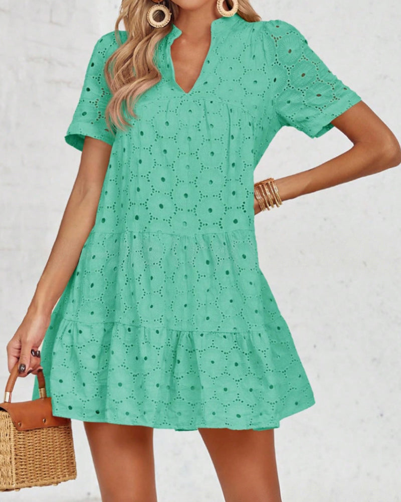 Zeagoo Women's Summer Eyelet Embroidery Babydoll Mini Dress Casual Flowy Short Sleeve Cute Sundress Beach Vacation