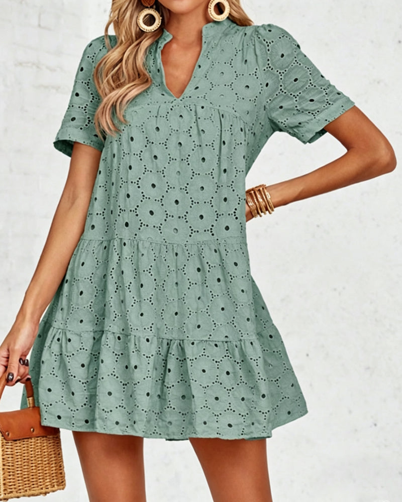Zeagoo Women's Summer Eyelet Embroidery Babydoll Mini Dress Casual Flowy Short Sleeve Cute Sundress Beach Vacation