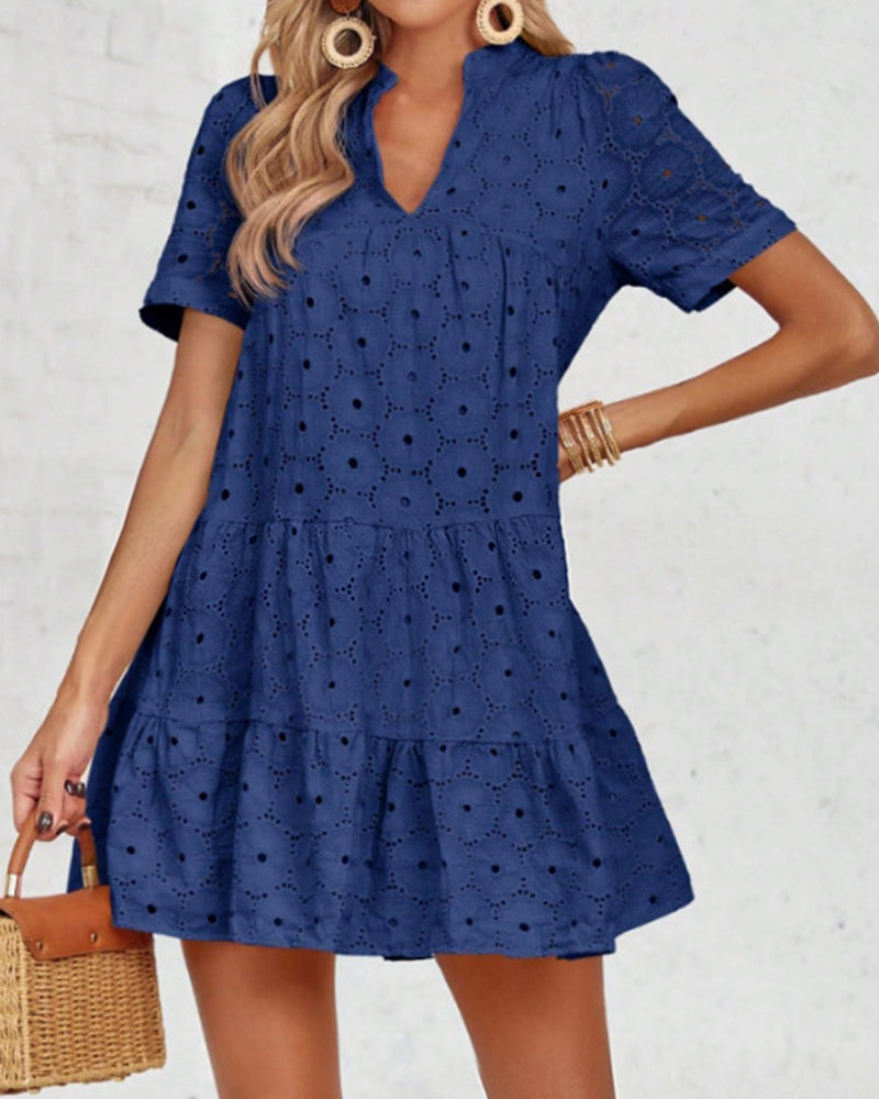Zeagoo Women's Summer Eyelet Embroidery Babydoll Mini Dress Casual Flowy Short Sleeve Cute Sundress Beach Vacation
