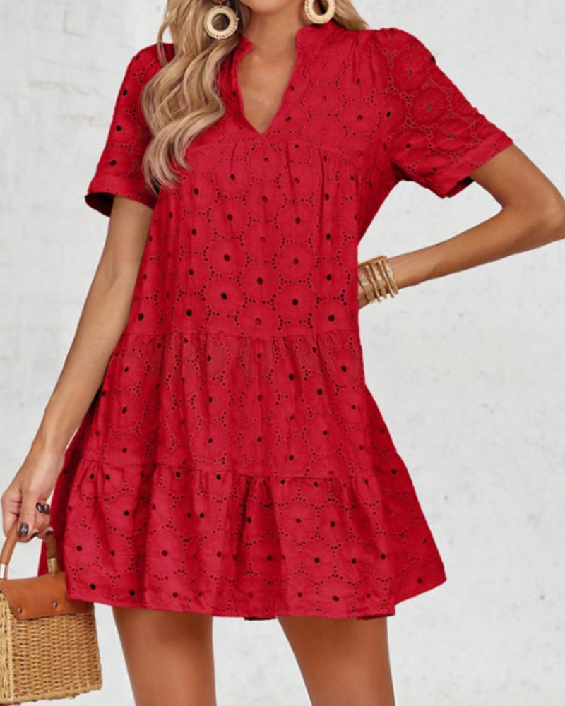Zeagoo Women's Summer Eyelet Embroidery Babydoll Mini Dress Casual Flowy Short Sleeve Cute Sundress Beach Vacation
