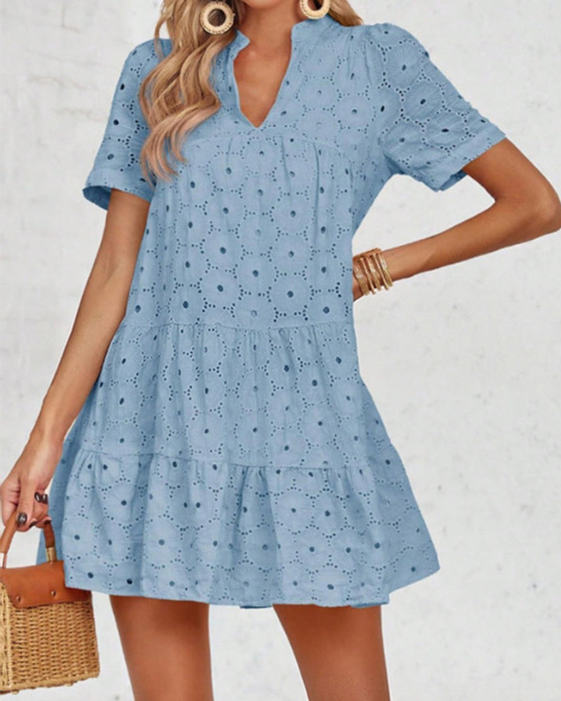 Zeagoo Women's Summer Eyelet Embroidery Babydoll Mini Dress Casual Flowy Short Sleeve Cute Sundress Beach Vacation