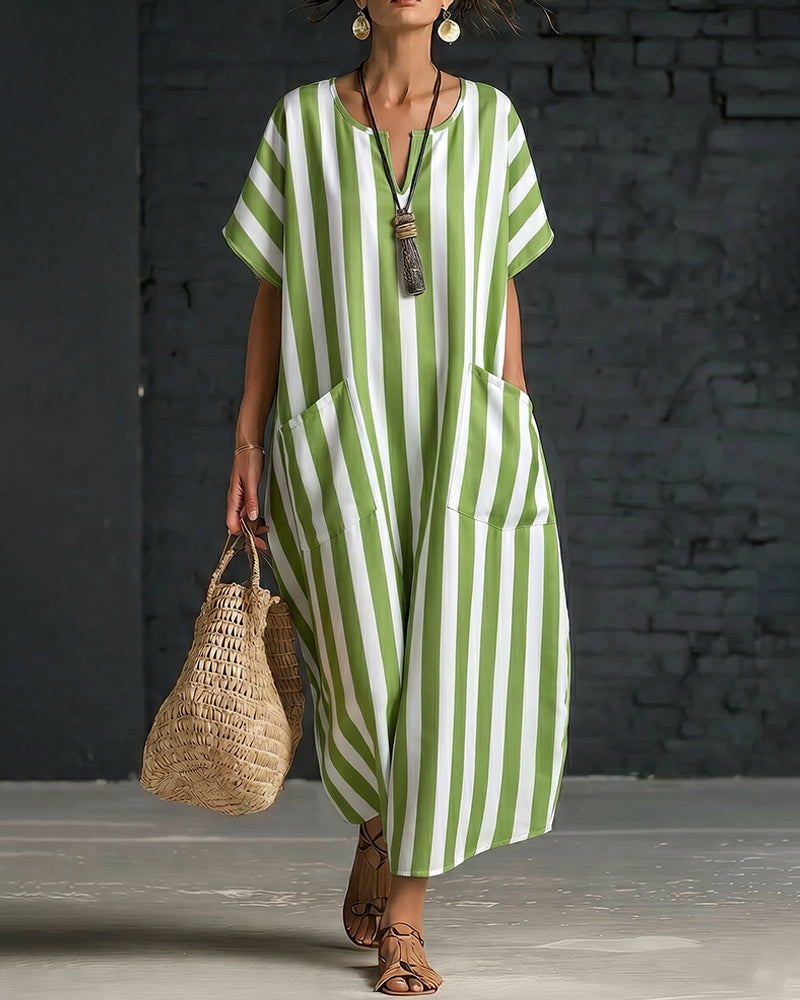 Urban Loose Fit Stripe Maxi Dress with Large Pockets
