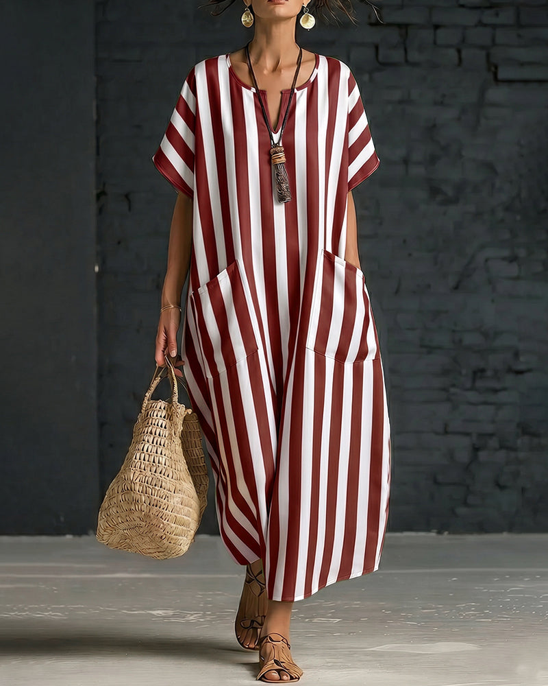 Urban Loose Fit Stripe Maxi Dress with Large Pockets