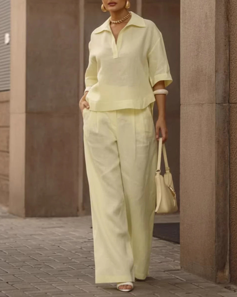 Minimalist Casual Solid Color Crop Top Pants Set