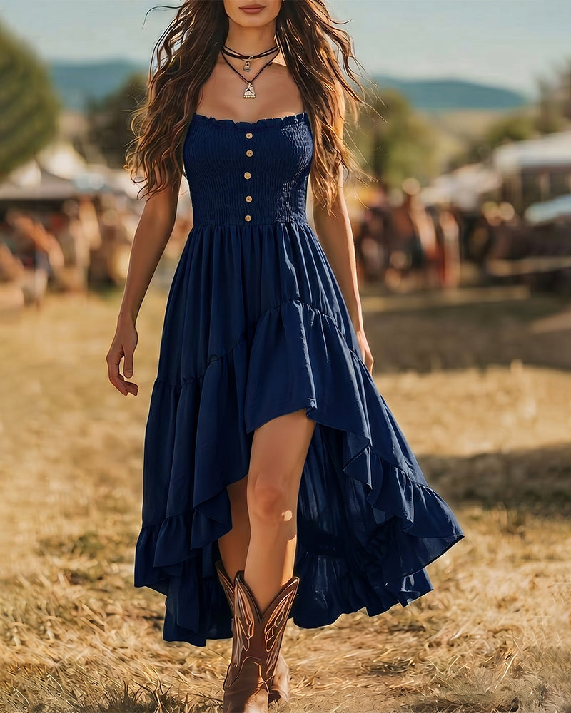 Fashion Strapless Ruffled Irregular Hem Dress